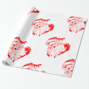 Papel de Regalo Brillante, 30" x 6' SANTA, VERDE &