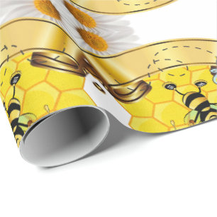 Papel de regalo brillante abeja abeja margarita bl