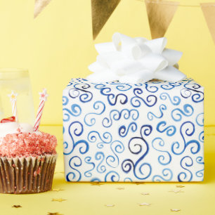 Papel De Regalo Brillante acuarela azul Curvas abstractas