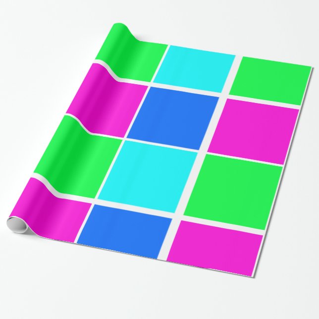 Papel de regalo brillante, azul verde rosa (Desenrollado)