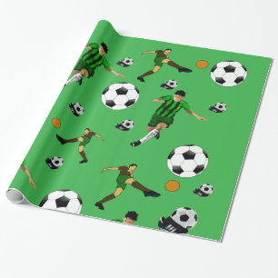 Papel de Regalo Brillante Balón de Fútbol Verde