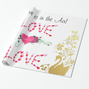 Papel de Regalo Brillante, Cisne Dorado El Amor es