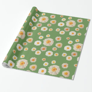 Papel de regalo brillante con flores de margarita