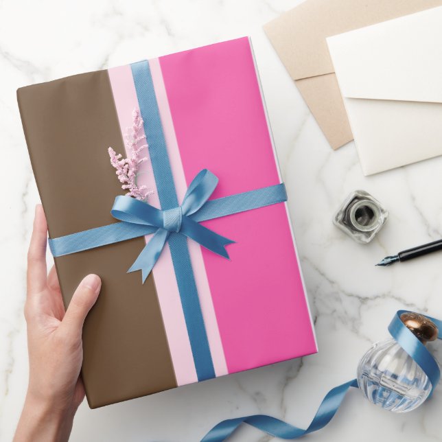 Papel de regalo brillante con raya marrón y rosa (Regalar)