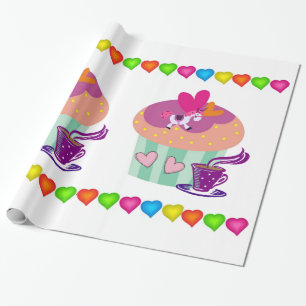 Papel de regalo brillante, Cupcakes Corazones Colo