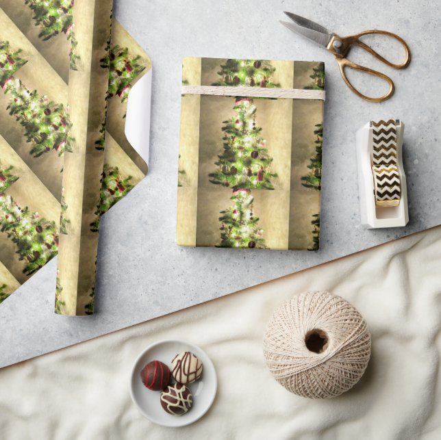 Papel de regalo brillante de árbol de Navidad vint (Artesanía)