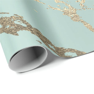 Papel De Regalo Brillante de mármol dorado Blue Ice Pastel