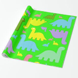 Papel de regalo brillante, dinosaurios coloridos v