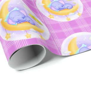 Papel de regalo brillante elefante morado a cuadro