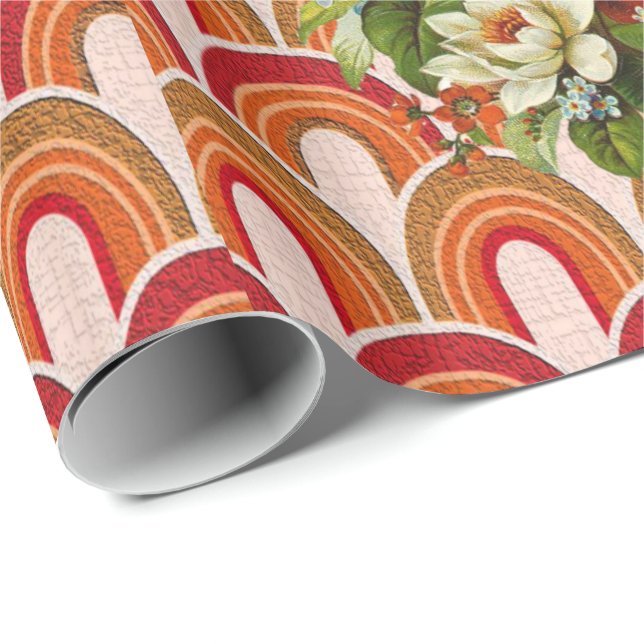 Papel de Regalo Brillante Floral Naranja (Esquina del rollo)