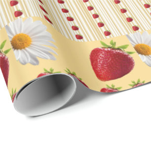 Papel de Regalo Brillante Fresa Blanca Margarita