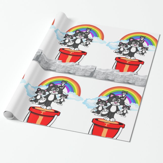 Papel de Regalo Brillante, Gatos Nubes Arcoíris (Desenrollado)