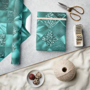Papel De Regalo Brillante Glitter de Teal con Diamantes de Hoja