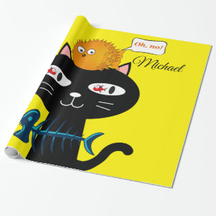 Papel de Regalo Brillante, Huesos de Pez Gato Negr