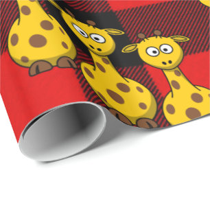 Papel de Regalo Brillante Jirafa Cuadro Rojo Negro
