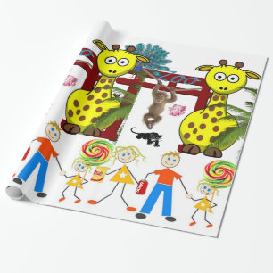 Papel de regalo brillante, jirafa mono zoológico