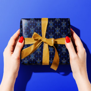 Papel De Regalo Brillante marina y diseño de estrellas de oro
