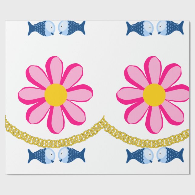 Papel de regalo brillante, pez de cadena dorada fl (Superficie plana)
