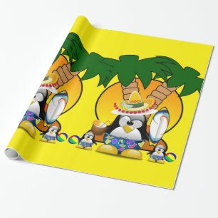 Papel de Regalo Brillante, Pingüino Surfista Playa