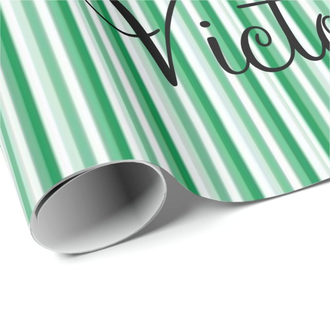 Papel de Regalo Brillante Raya Verde Victoriano (Esquina del rollo)