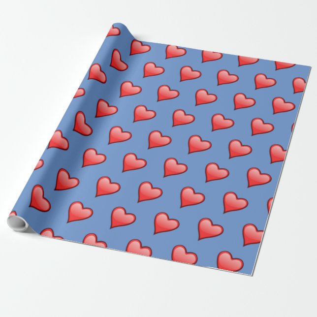 Papel De Regalo Brillante Red Heart Blue Background Gift Book Box (Desenrollado)