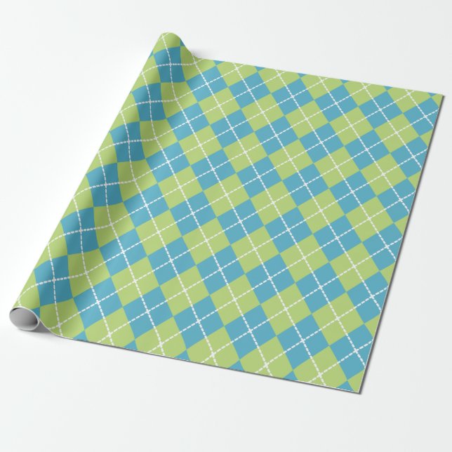 Papel De Regalo Brillante Turquesa y Lime Argyle (Desenrollado)