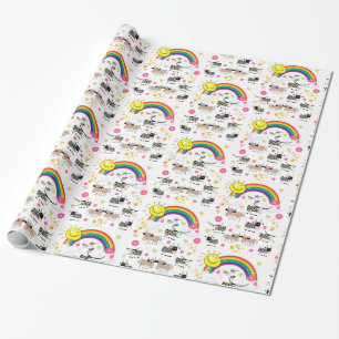 Papel de Regalo Brillante, Vacas Nubes Sol Arcoíri