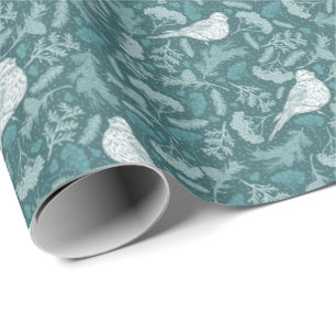 Papel De Regalo Brillante Verde azulado Verde Invierno Blanco Ave 