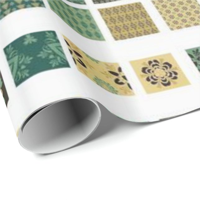 Papel de regalo brillante verde marrón (Esquina del rollo)