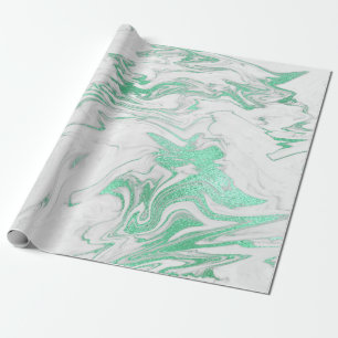 Papel De Regalo Brillo brillante de mármol blanco de color verde s