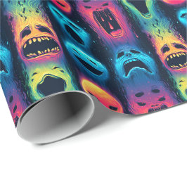 Papel De Regalo Brillo de Emoji Fantasma - Caras de Espíritus Neon