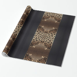 Papel De Regalo Brillo de Leopardo Elegante Negro y Dorado