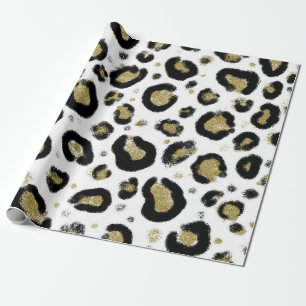 Papel De Regalo Brillo de Oro Blanco y Estampado de Leopardo y Gue
