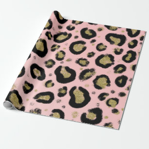 Papel De Regalo Brillo de Oro Rosa y Estampado de Leopardo Cheetah