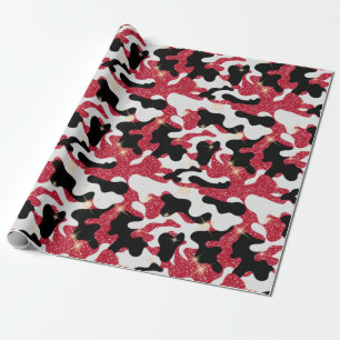 Papel De Regalo Brillo Rojo Blanco Camuflaje Camo Negro