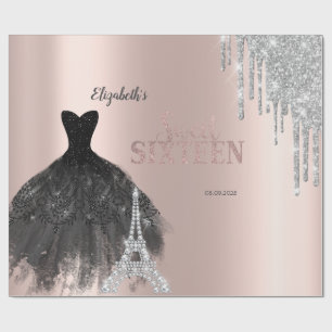 Papel De Regalo Brillos que gotean, Vestido, Torre Eiffel Sweet 16