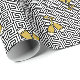 Papel De Regalo Brindis de Celebración de Llave Griega - Dorado, N