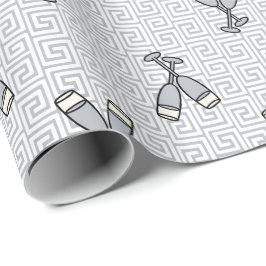 Papel De Regalo Brindis de Celebración de Llave Griega - Plata y B