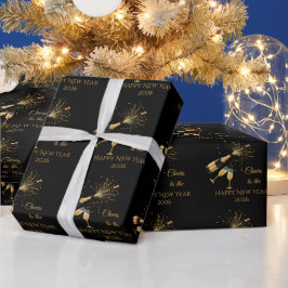 Papel De Regalo Brindis de Champán Dorado Año Nuevo
