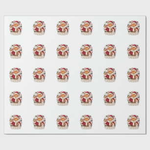 Papel De Regalo Brindis Navidad Naranja Gato Santa Sombrero Bebida