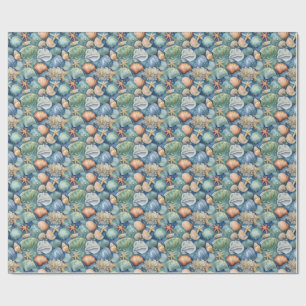Papel De Regalo Brisa Oceánica Acuarela: Concha y Estrella de Mar