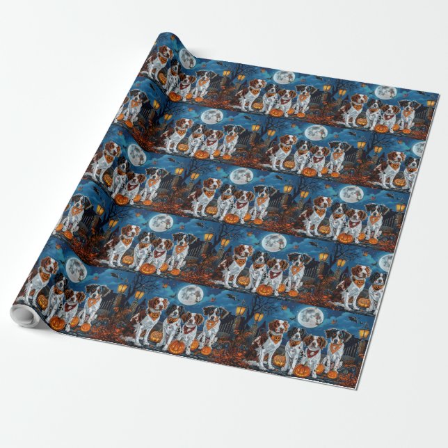 Papel De Regalo Brittany Spaniel Halloween Spooky (Desenrollado)