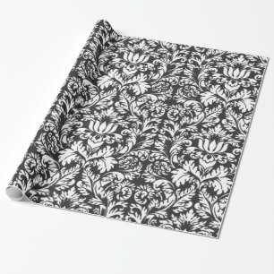 Papel De Regalo Brocade Lace de Damasco Blanco Negro
