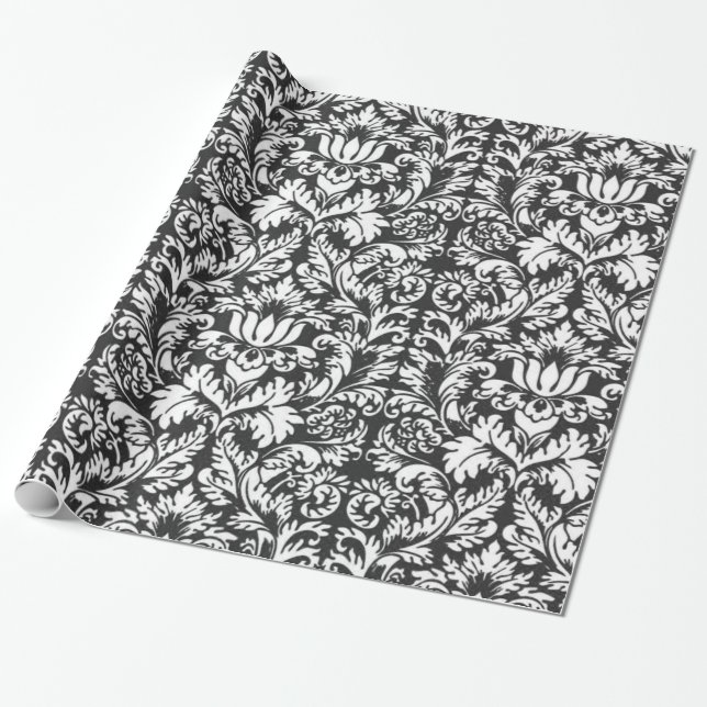 Papel De Regalo Brocado de encaje damasco vintage en blanco y negr (Desenrollado)