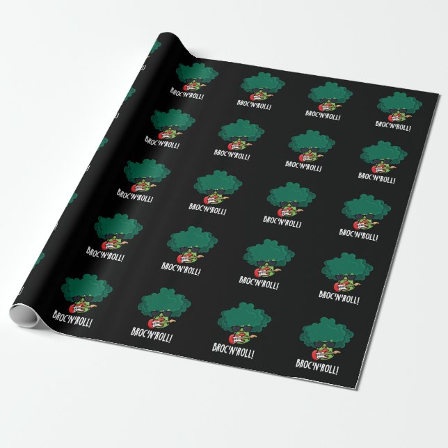 Papel De Regalo Brock n Roll Funny Veggie Broccoli Pun Dark BG (Desenrollado)