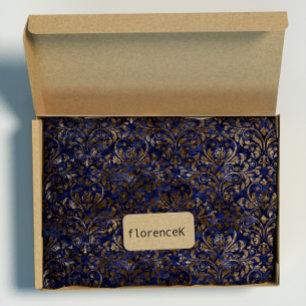 Papel De Regalo Bronce azul machacado damasco real de la marina de
