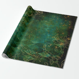 Papel De Regalo Brotes de flores de oro en verde