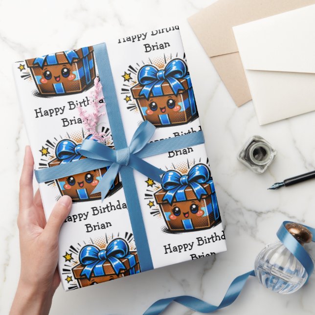 Papel De Regalo Brown and Blue Personalized Happy Birthday (Regalar)