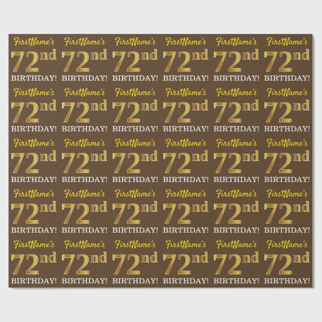 Papel De Regalo Brown, aspecto de oro imitado "72 cumpleaños" (Superficie plana)