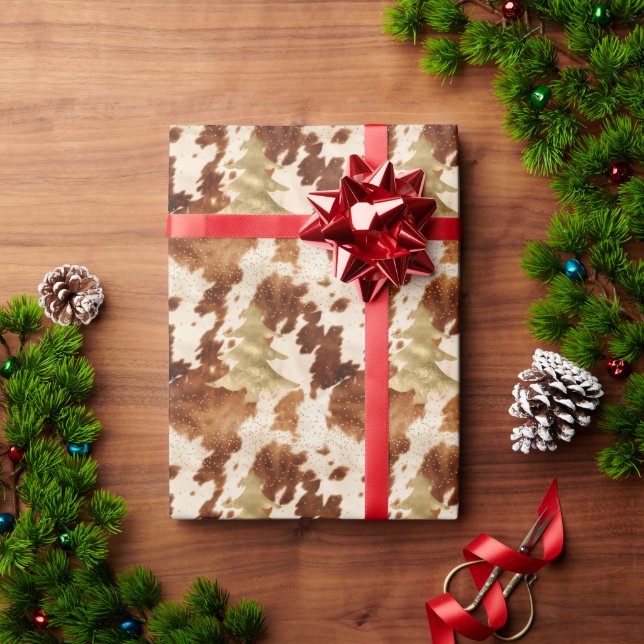 Papel De Regalo Brown Cream Cowhide Gold Confetti Christmas Tree (Regalo de vacaciones)